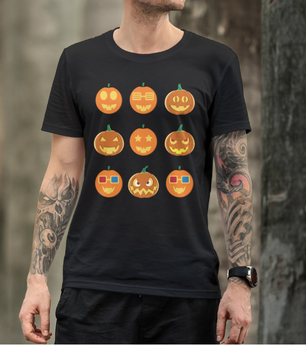 Funny Faces Pumpkin Emoji Halloween Jack-O'-Lanterns Collection T-Shirt
