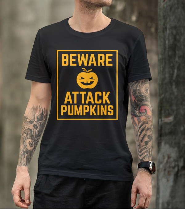 Beware Of Jack-O'-Lantern Attack Pumpkins Warning T-Shirt
