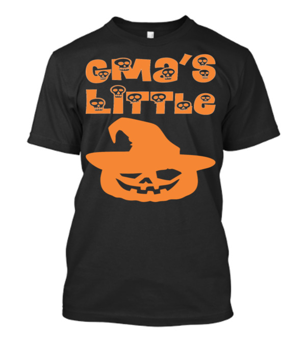 Gma's Little Halloween Pumpkin With Skull Accented Text And Witch Hat T-Shirt