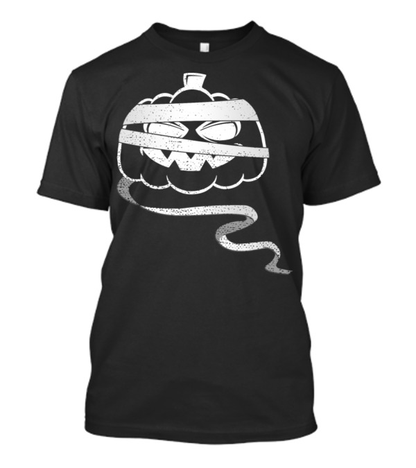 Spooky Mummy Pumpkin Halloween Face Wrapped In Bandages T-Shirt