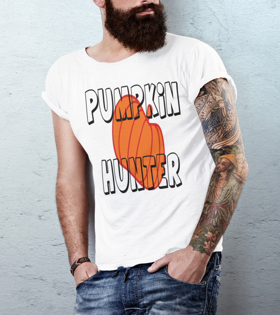 Pumpkin Hunter Bold Text With Large Orange Pumpkin T-Shirt