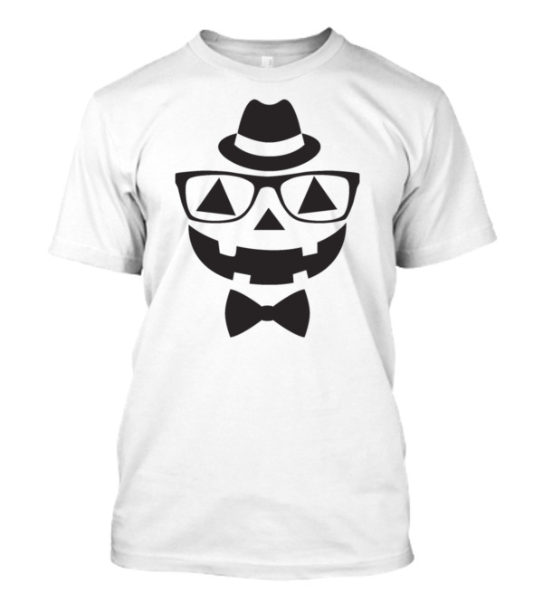 Hipster Pumpkin Face With Hat Glasses And Bowtie T-Shirt