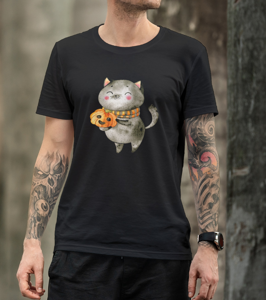 Hi There Pumpkin Cat Hugging Smiling Jack-O'-Lantern T-Shirt