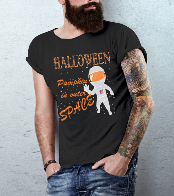 Halloween Pumpkin In Outer Space Astronaut T-Shirt