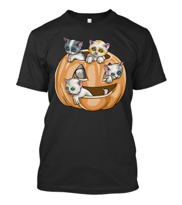Halloween Cats In Carved Pumpkin With Playful Expressions T-Shirt