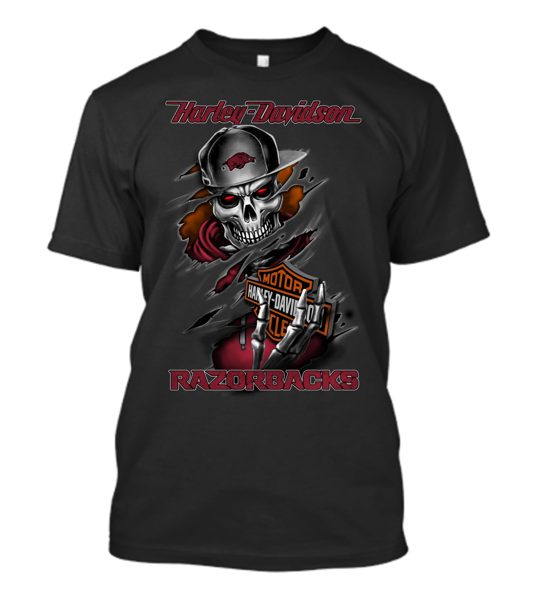 Harley Davidson Razorbacks Skull With Arkansas Hat And Harley T-Shirt