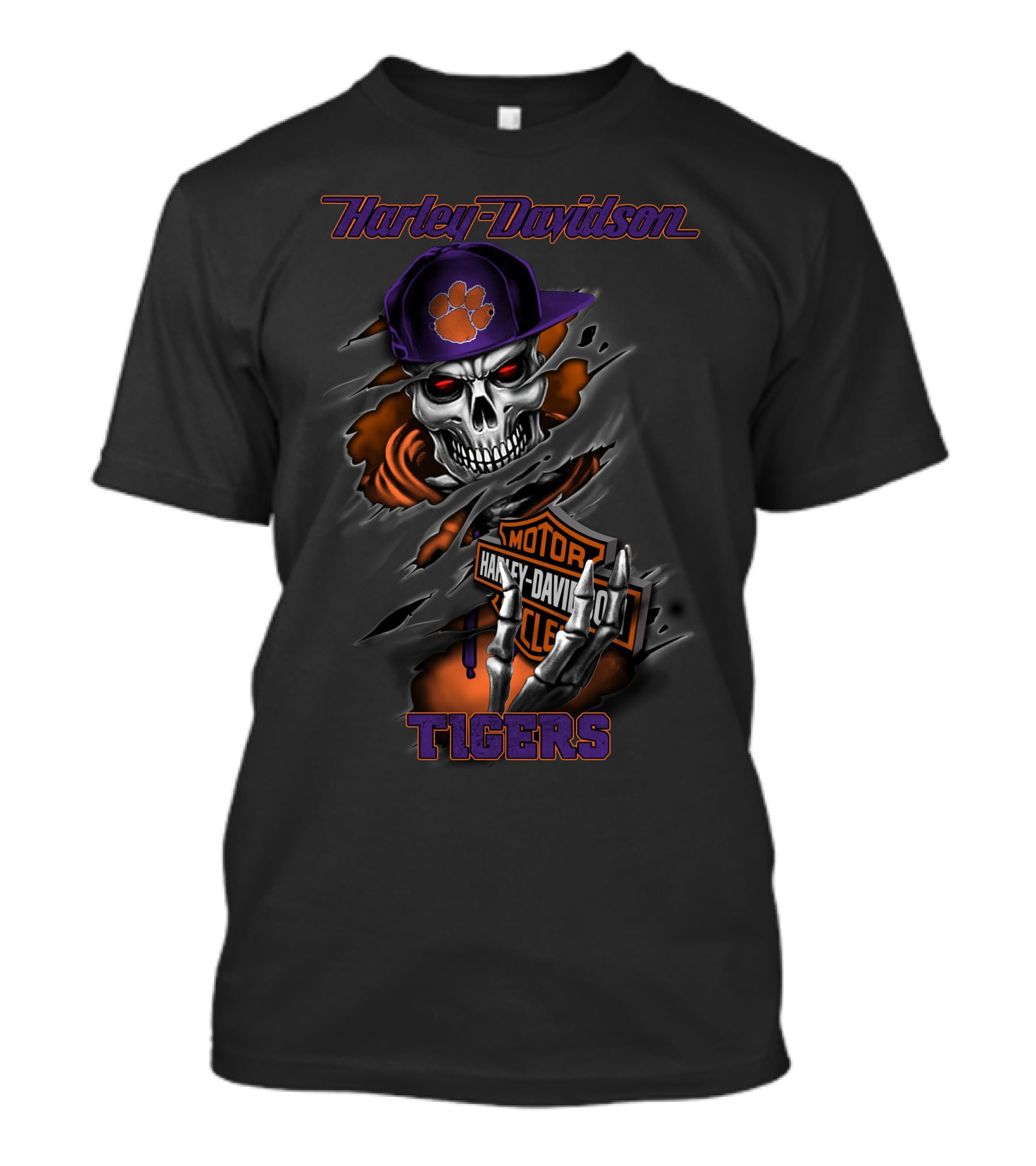 Harley Davidson Motor Clemson Tigers Skull 26-09 T-Shirt