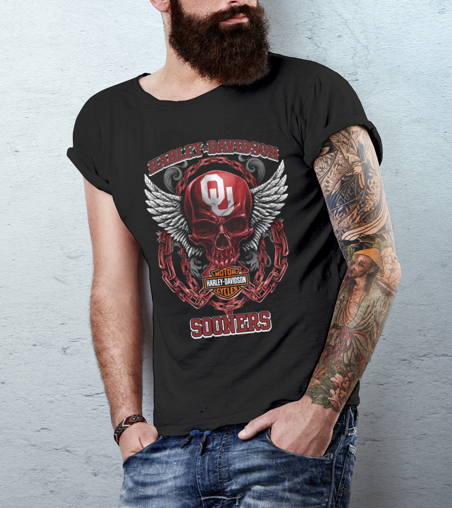 Harley Davidson Oklahoma Sooners Skull And Chains T-Shirt
