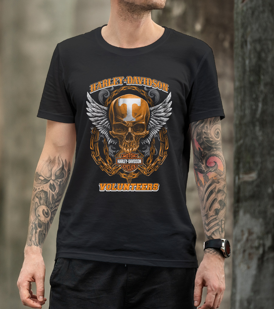 Harley Davidson Tennessee Volunteers Motorcycles Skull Wings Chains T-Shirt