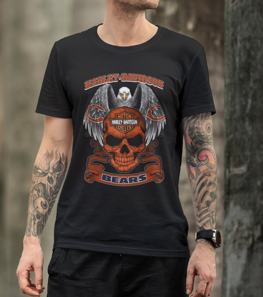 Harley Davidson Motor Cycles Eagle Skull Bears T-Shirt
