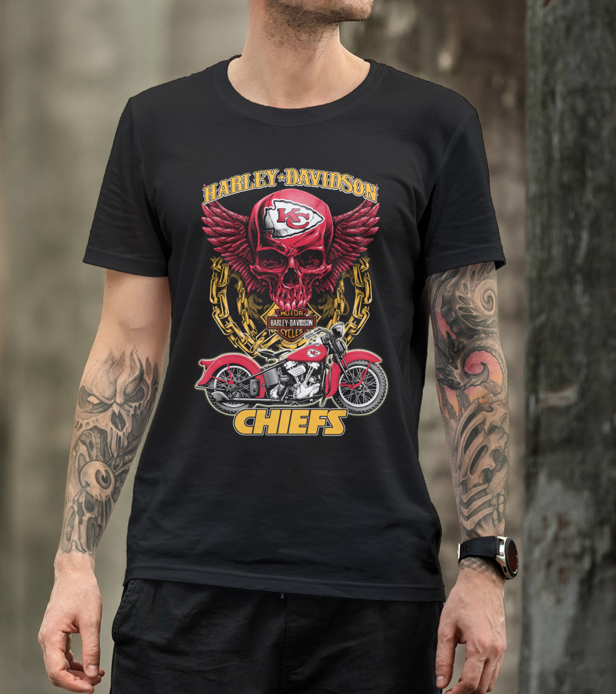 Harley Davidson Motor Cycles Skull Kc Chiefs T-Shirt