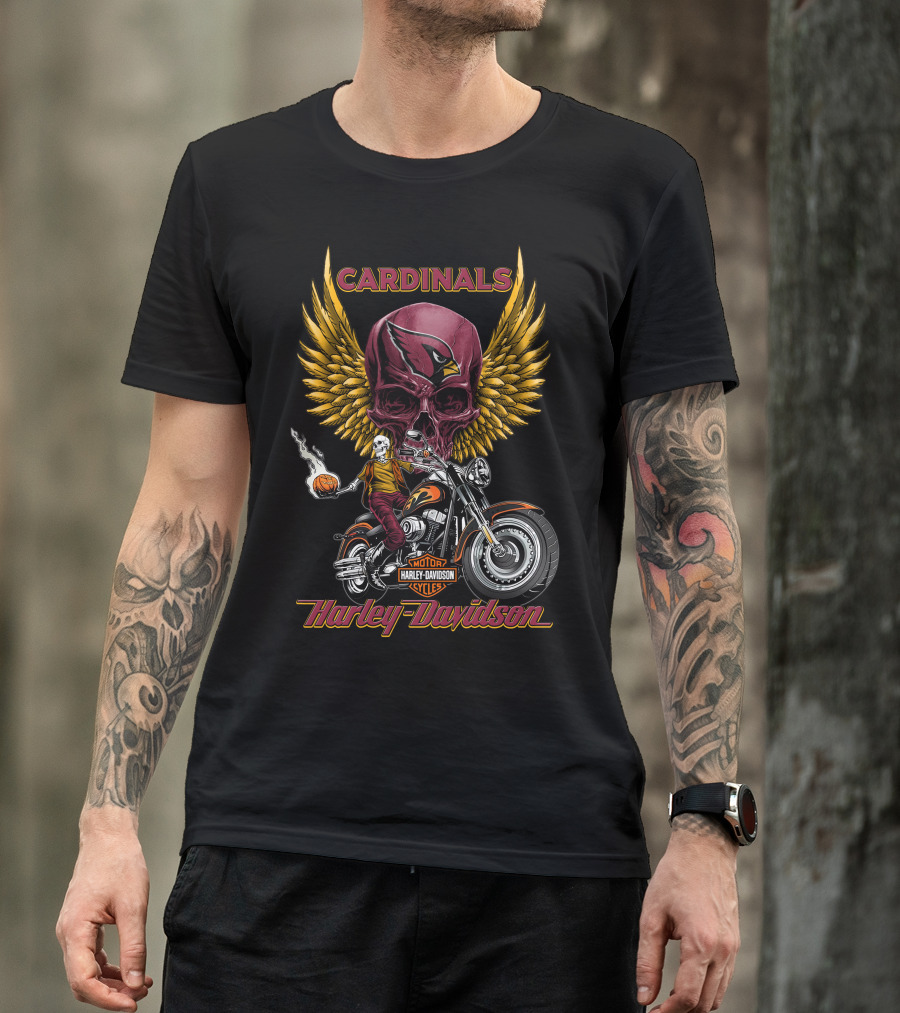 Cardinals Harley Davidson Motorcycles Skully Rider Nfl Arizona T-Shirt