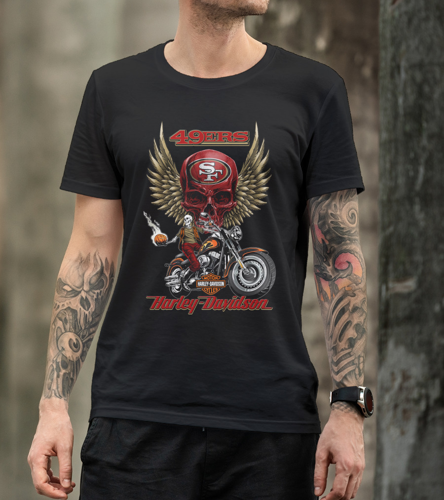 49ers San Francisco Harley Davidson Skull Motorcycle Wings Nfl T-Shirt