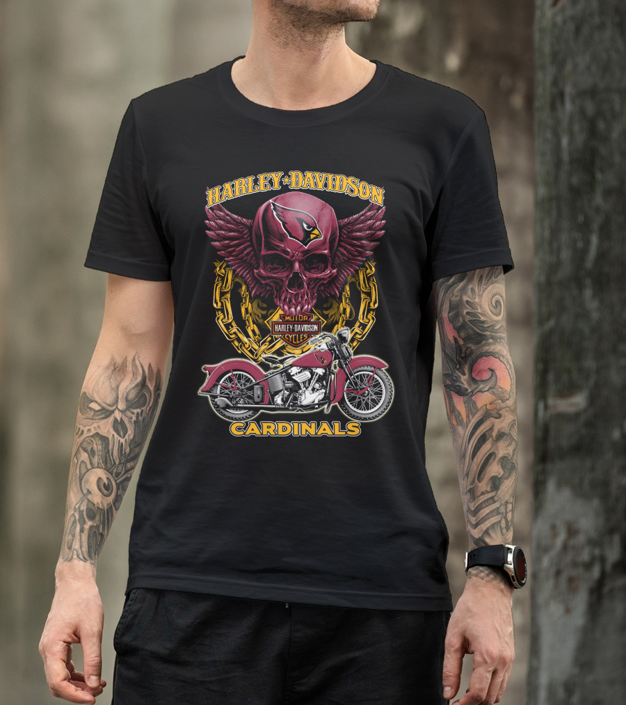 Harley Davidson Cardinals Arizona Nfl Motorcycle Skull T-Shirt