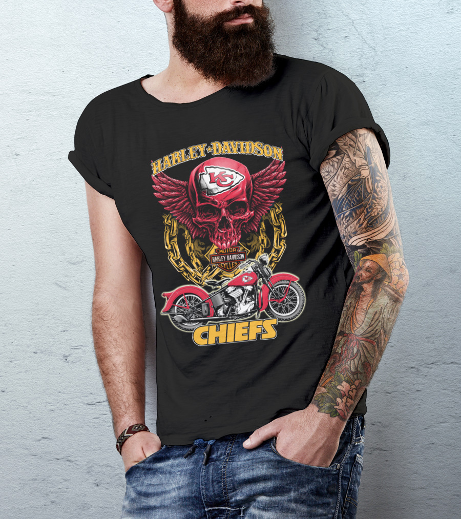 Harley Davidson Kansas City Chiefs Nfl Motorcycle Skull Chiefs T-Shirt