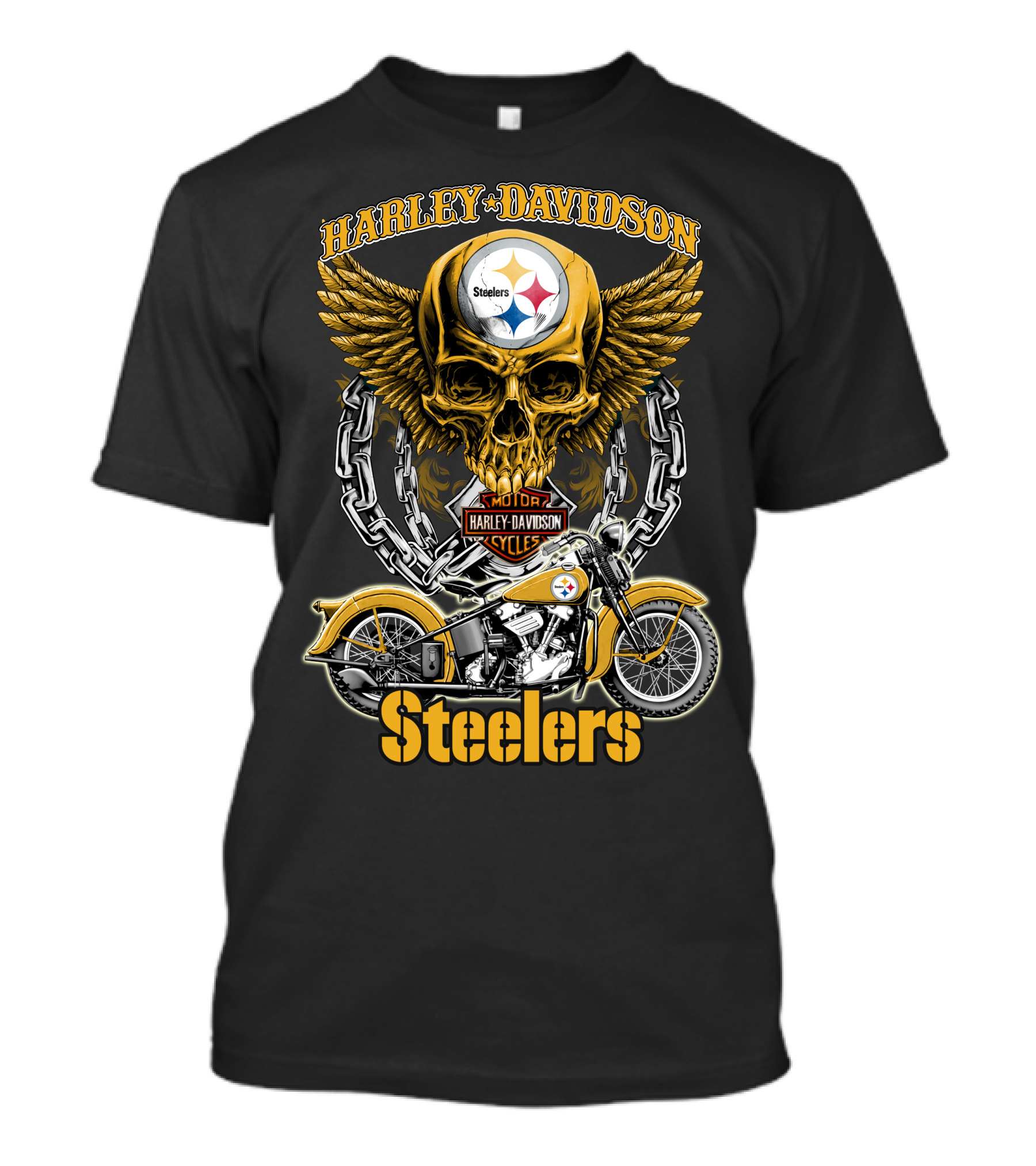 Pittsburgh Steelers Harley Davidson Winged Skull Motorcycle Nfl Hd18 T-Shirt