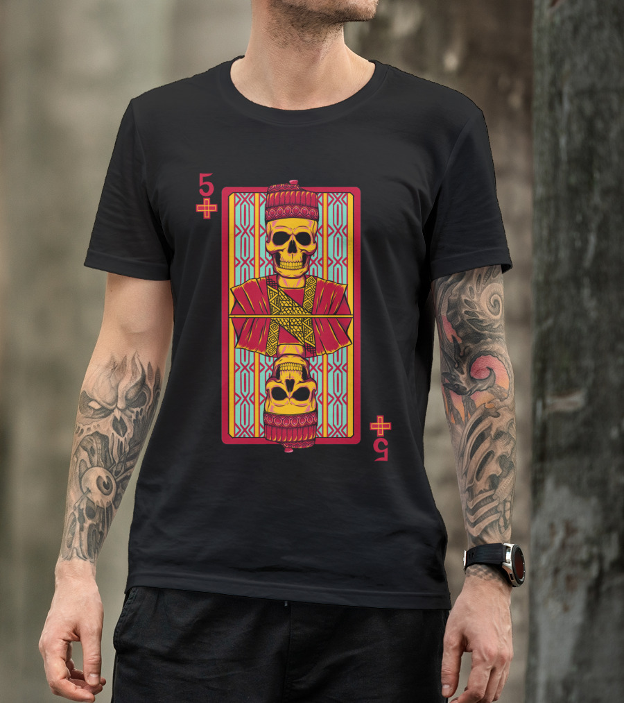 Number 5 WHOT Playing Card Skull With Hat T-Shirt