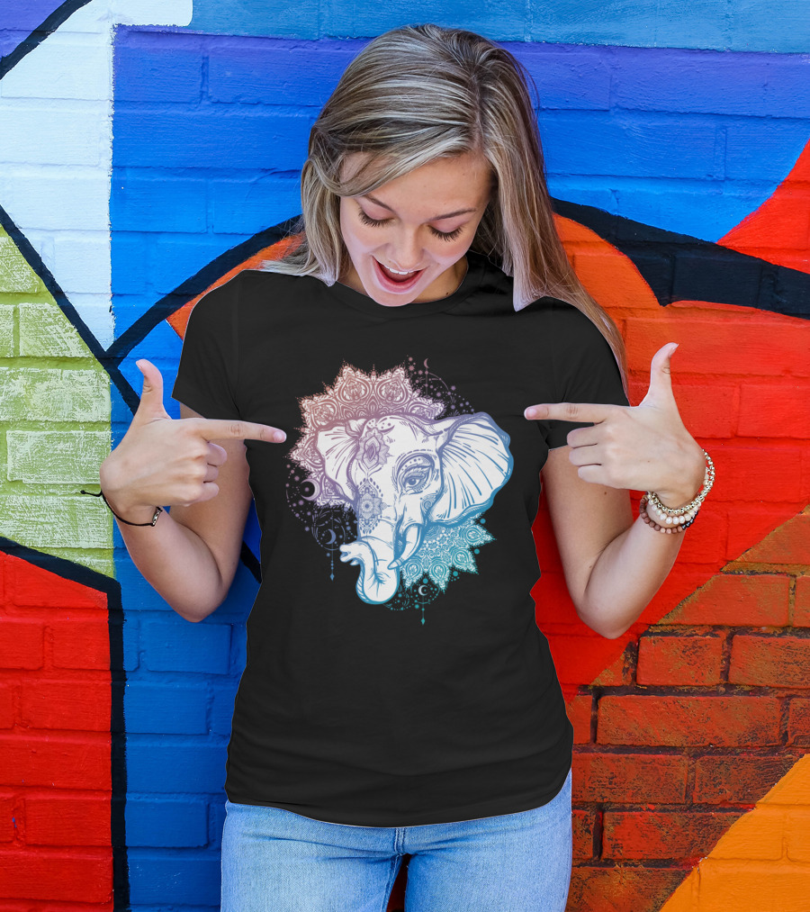Elephant Mandala With Indian Floral Patterns And Mystical Motifs T-Shirt