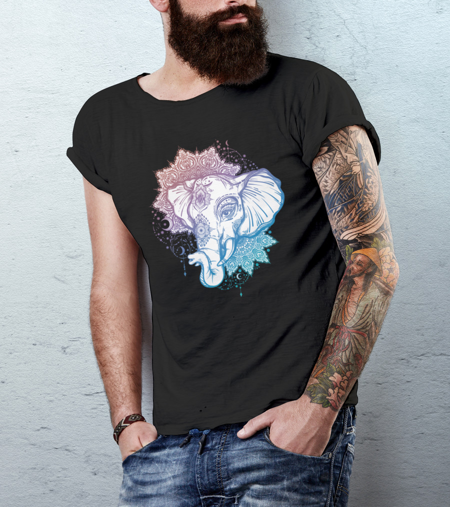 Elephant Mandala With Indian Floral Patterns And Mystical Motifs T-Shirt