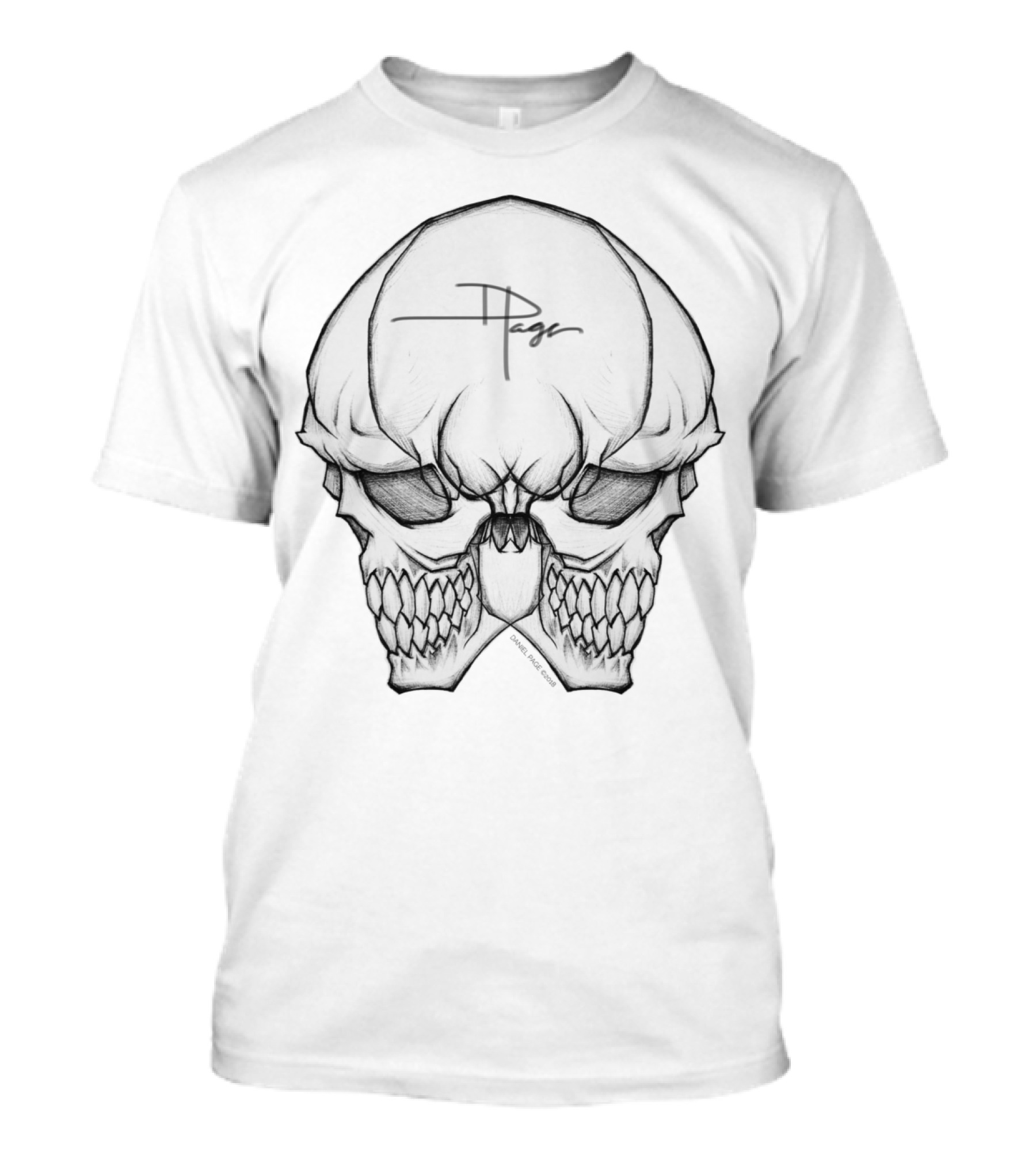 Pager Signature Skull Art Dark Tone T-Shirt