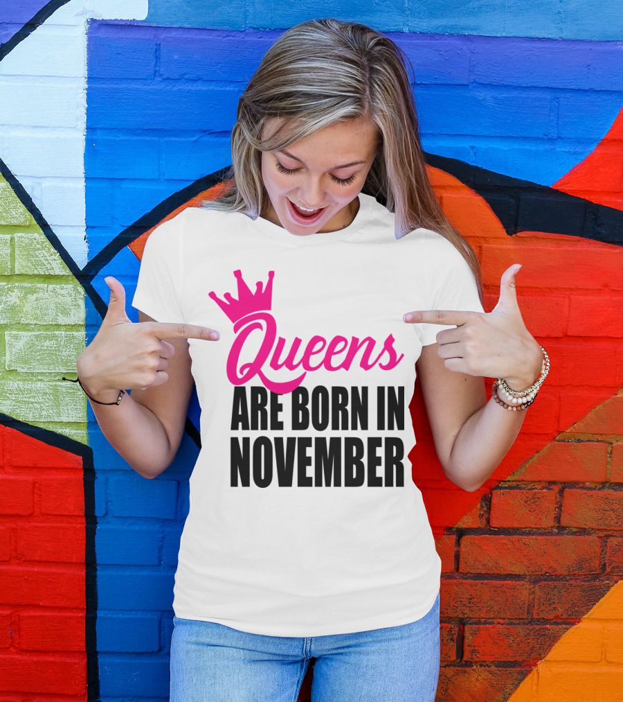 Queens Are Born In November Pink Crown T-Shirt