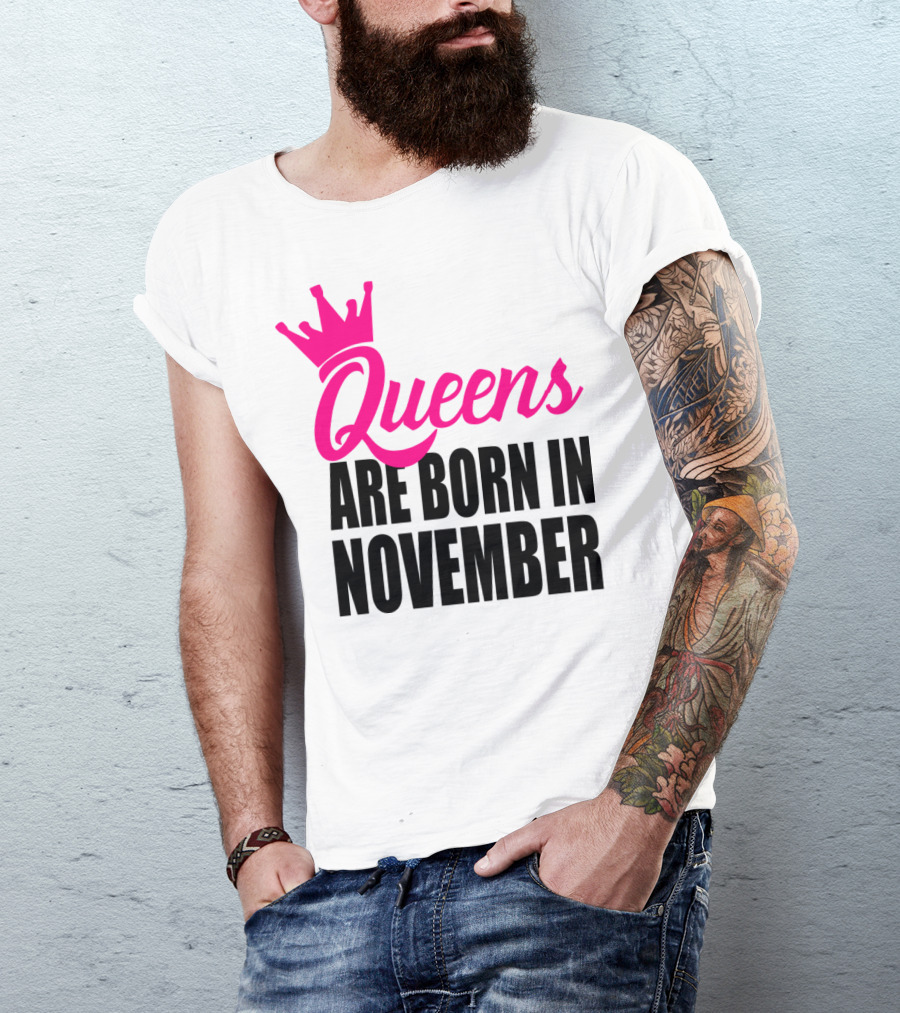 Queens Are Born In November Pink Crown T-Shirt