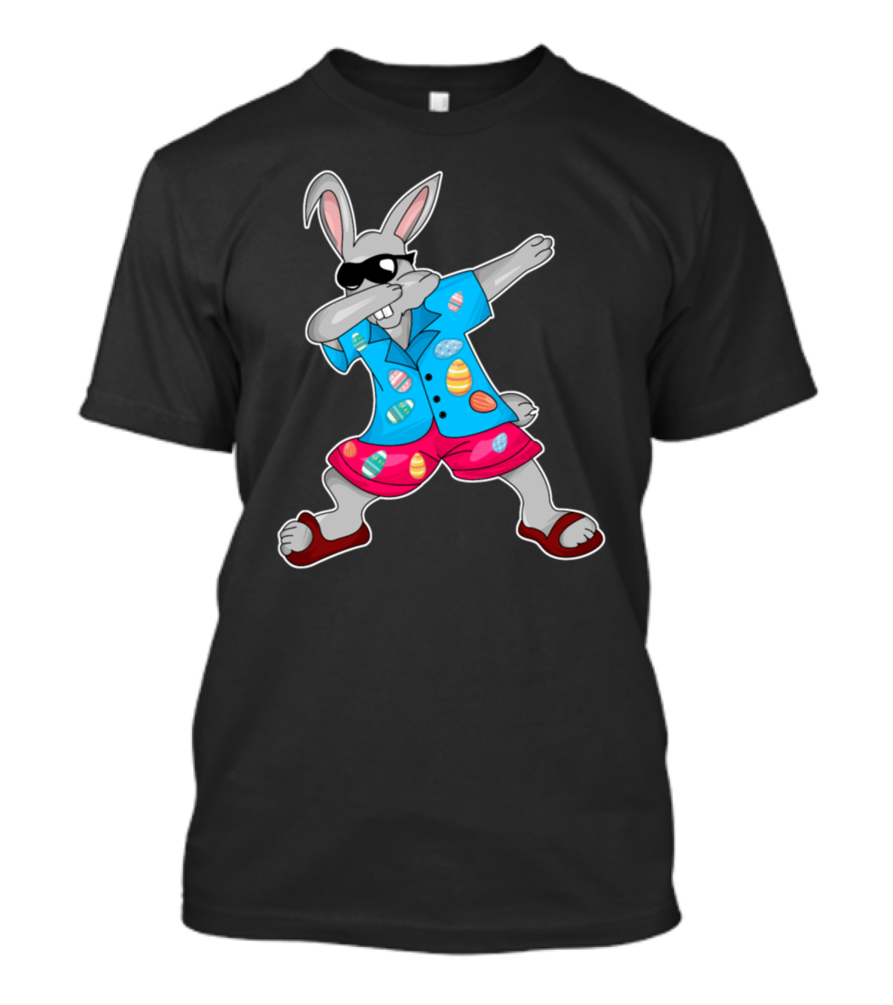 Easter Bunny Dabbing In Hawaiian Shirt With Colorful Eggs T-Shirt