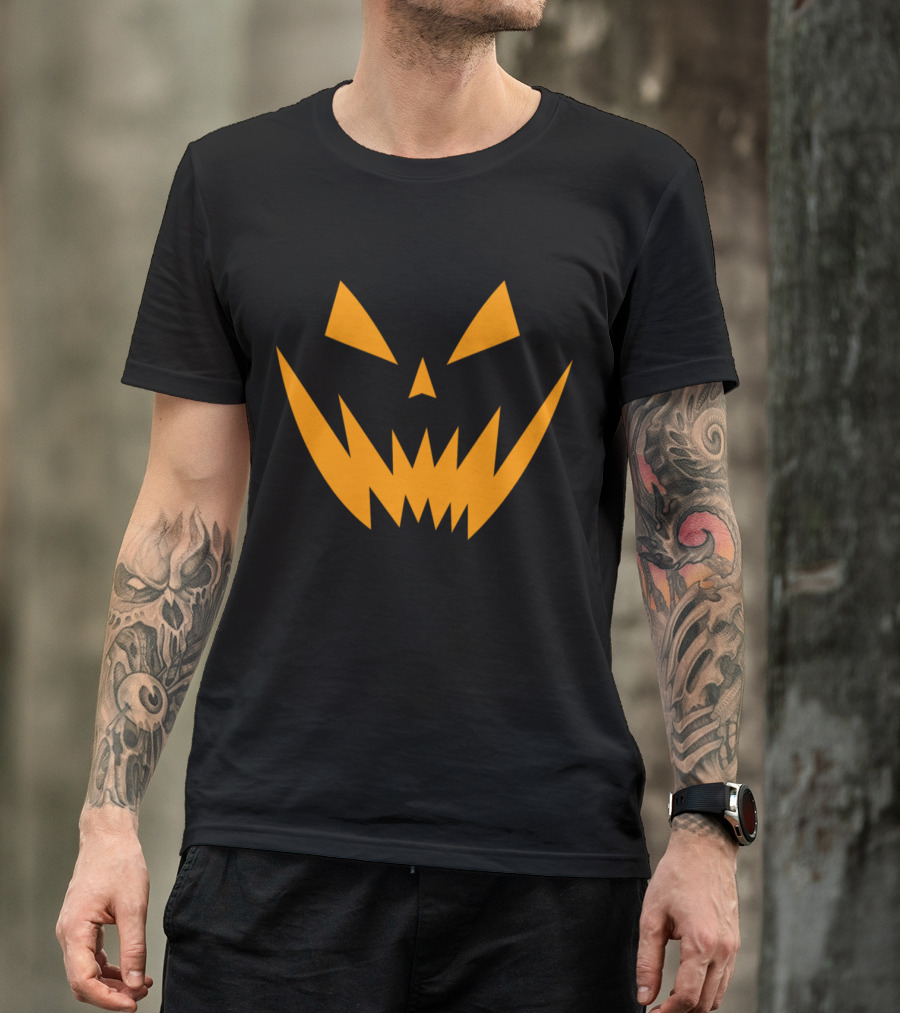 Halloween Scary Pumpkin Face Black And Orange T-Shirt