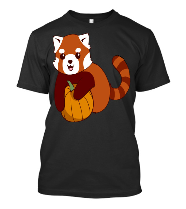 Pumpkin Hugging Red Panda Cute Cartoon Character T-Shirt