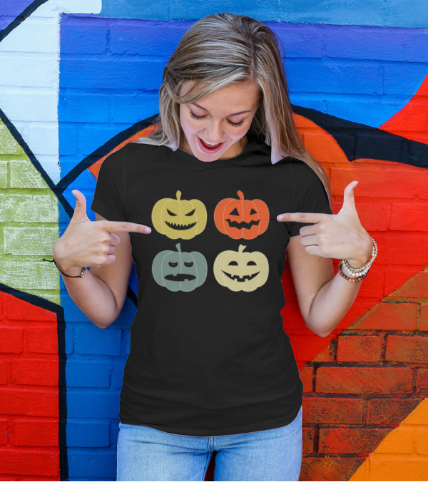 Halloween Vintage Pumpkin Faces Multicolor Retro Jack-O'-Lanterns T-Shirt