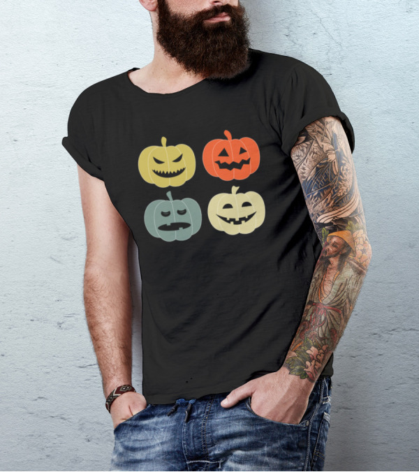 Halloween Vintage Pumpkin Faces Multicolor Retro Jack-O'-Lanterns T-Shirt