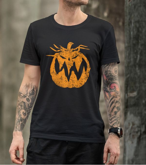 Orange Grunge Pumpkin Distressed Halloween Jack-O'-Lantern T-Shirt