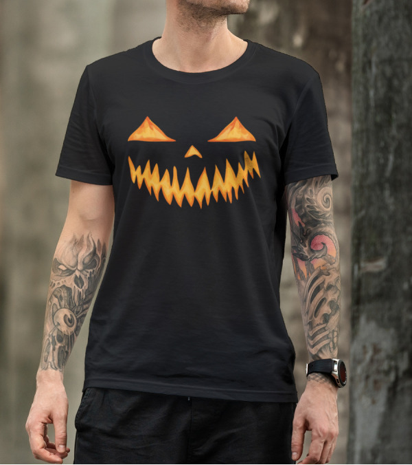 Halloween Pumpkin Jack-O'-Lantern Fire Effect Face T-Shirt