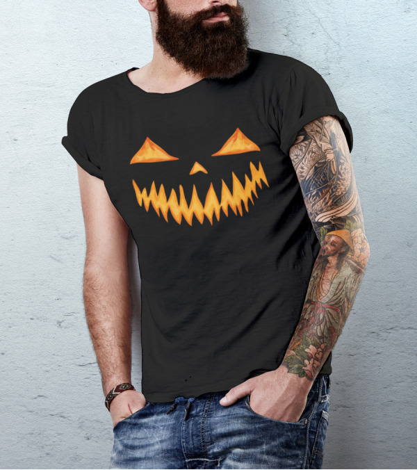 Halloween Pumpkin Jack-O'-Lantern Fire Effect Face T-Shirt