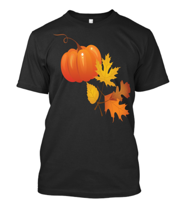 Pumpkin And Autumn Leaves With Vibrant Seasonal Foliage T-Shirt