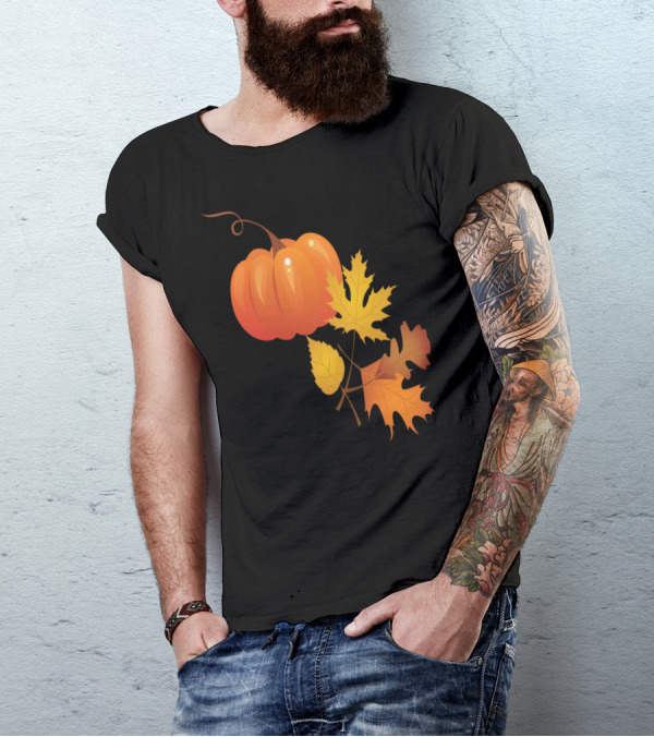 Pumpkin And Autumn Leaves With Vibrant Seasonal Foliage T-Shirt