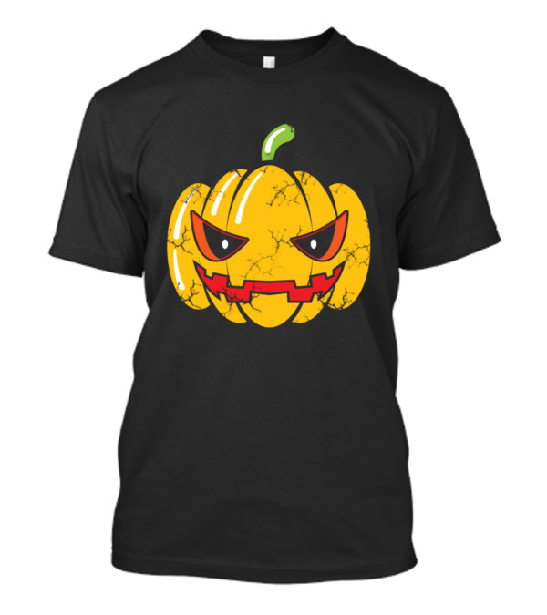 Evil Scary Pumpkin Halloween Jack-O'-Lantern Face With Cracked Texture T-Shirt