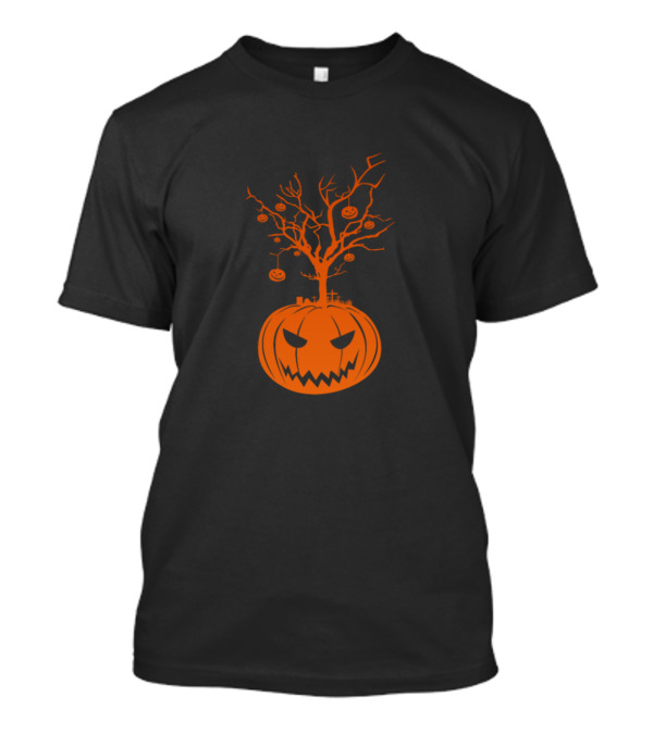 Pumpkin Halloween Graveyard Tree With Jack-O'-Lantern Faces T-Shirt