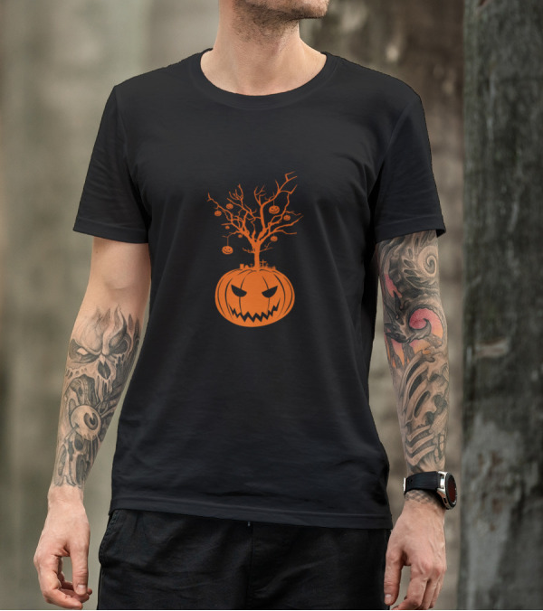 Pumpkin Halloween Graveyard Tree With Jack-O'-Lantern Faces T-Shirt