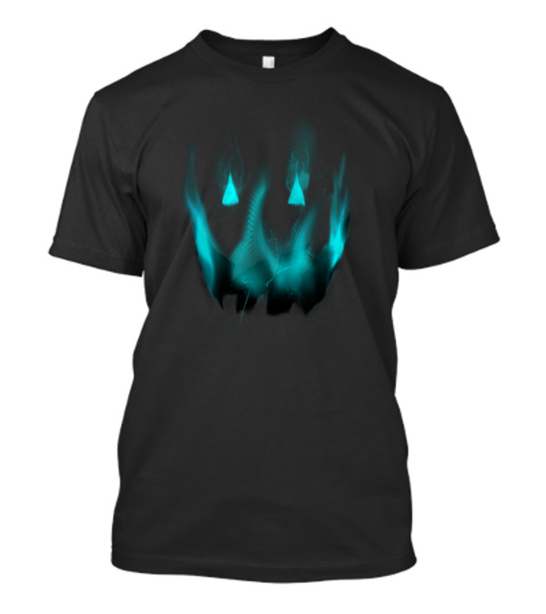 Glow-In-The-Dark Blue Pumpkin Face Halloween Jack-O'-Lantern Flame T-Shirt