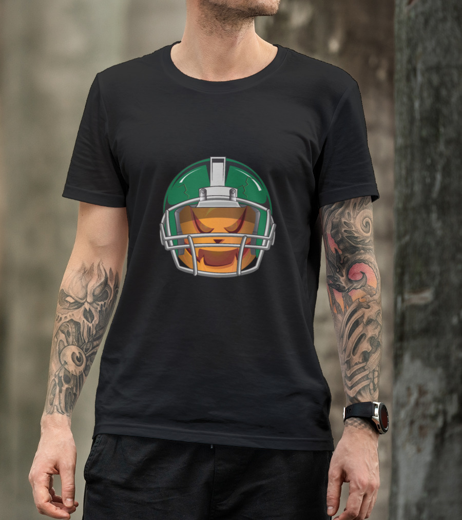 Football Helmet Pumpkin Jack-O'-Lantern Face T-Shirt