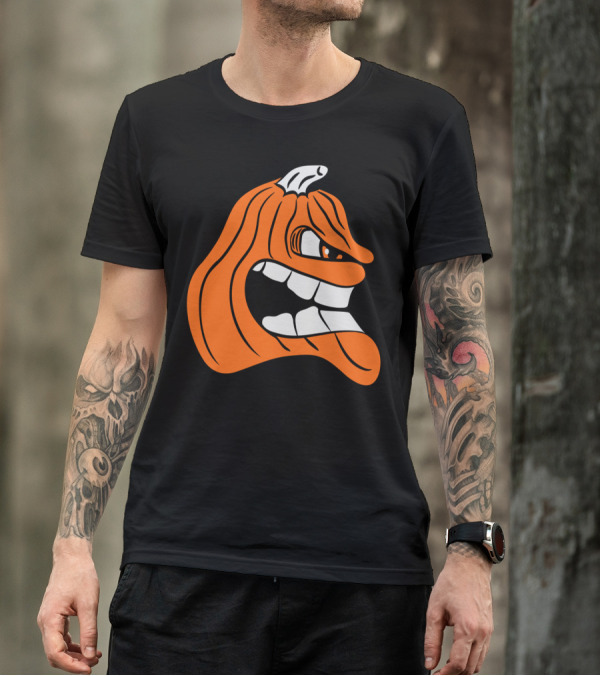 Angry Halloween Pumpkin Face With Fierce Expression T-Shirt
