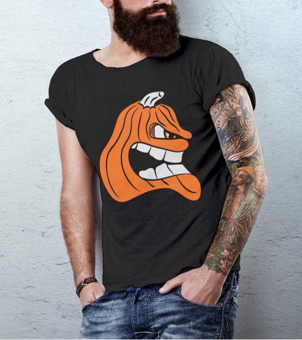 Angry Halloween Pumpkin Face With Fierce Expression T-Shirt