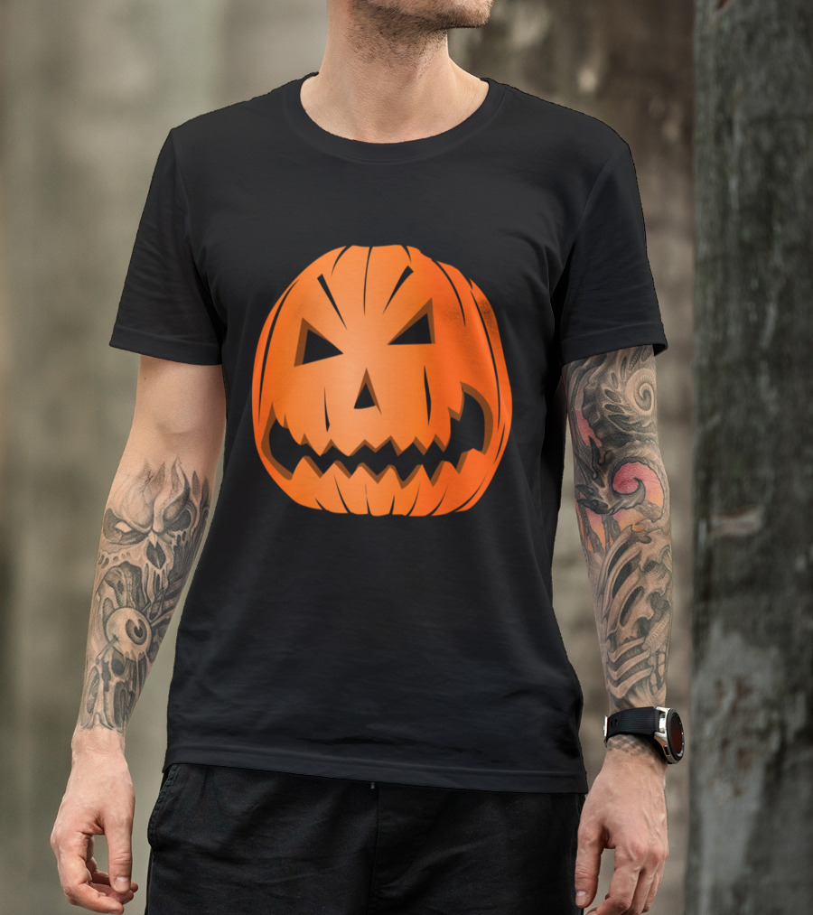 Halloween Pumpkin Head Jack-O-Lantern Grinning Face T-Shirt