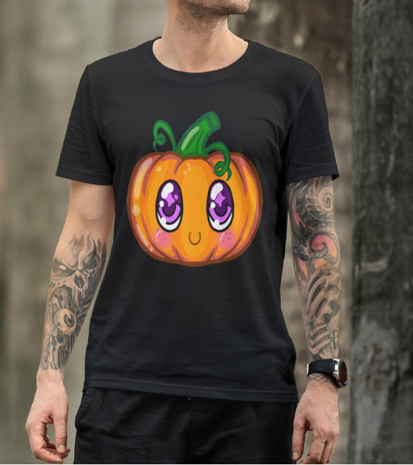 Kawaii Cute Little Monster Pumpkin With Big Purple Eyes T-Shirt
