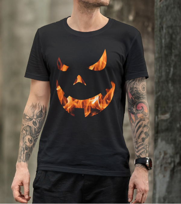 Halloween Jack-O'-Lantern Pumpkin Face With Fiery Flames T-Shirt