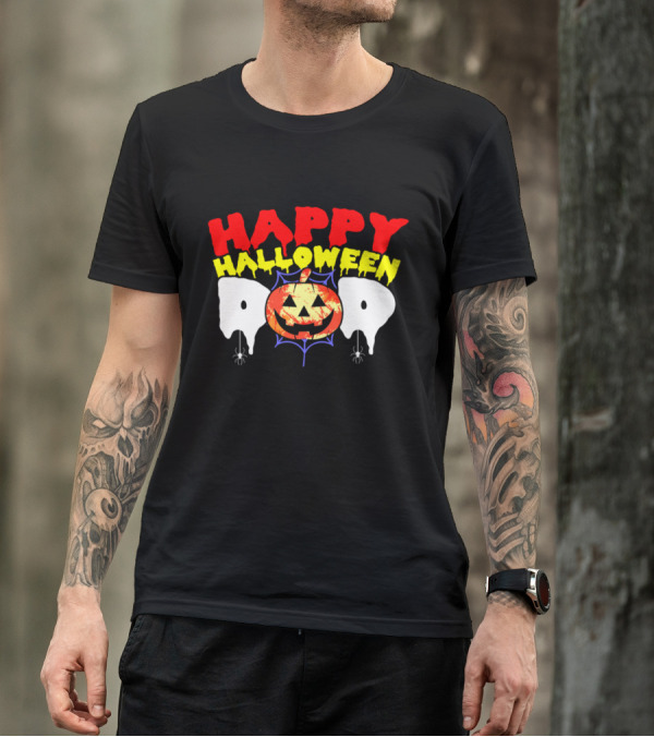 Happy Halloween Dad Creepy Pumpkin Spider Web T-Shirt