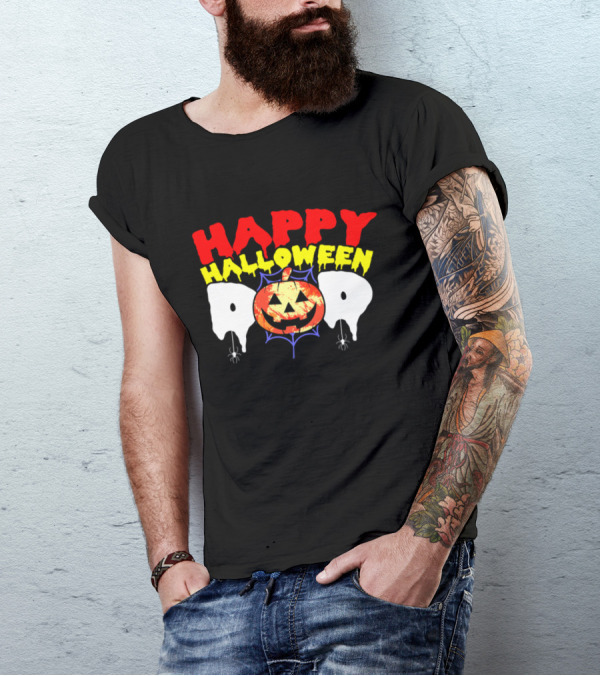 Happy Halloween Dad Creepy Pumpkin Spider Web T-Shirt