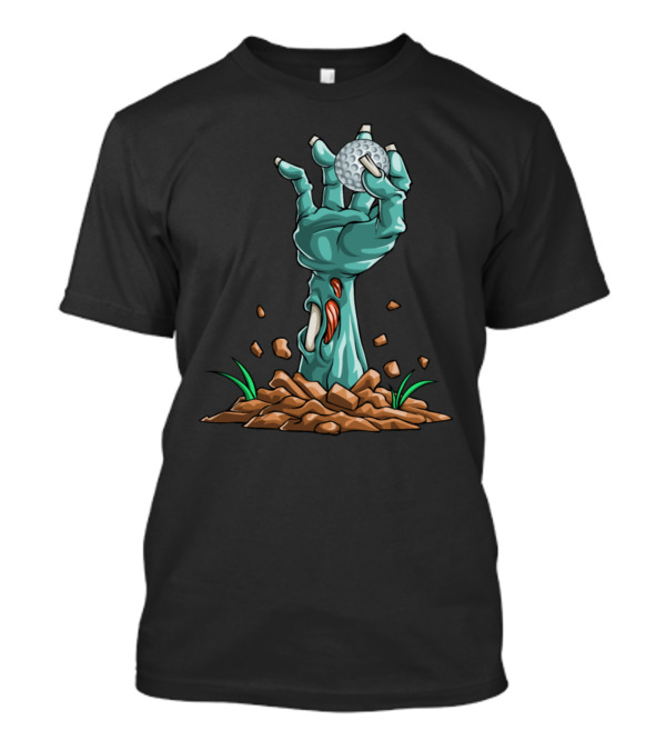 Zombie Hand Holding Golf Ball Rising From The Ground Funny Halloween Horror T-Shirt