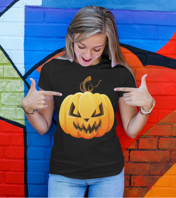 Cartoon Scary Halloween Pumpkin Grinning Jack-O'-Lantern Image T-Shirt